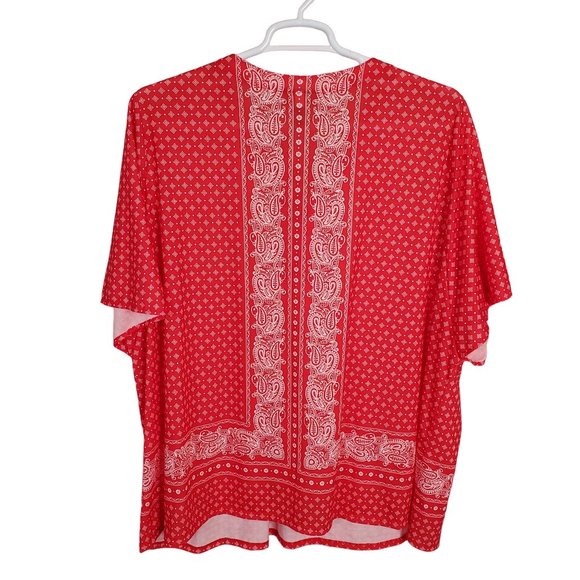 Catherines Size 3X 26/28W Blouse Pullover Stretch Paisley Lace Up Tunic Red - Picture 3 of 10